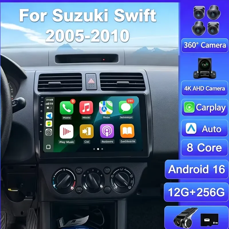Android 16 Car Radio 4G WIFI Carplay Android Auto For Suzuki Swift 2003-2010 GPS Navigation 2 Din Multimedia Player Stereo