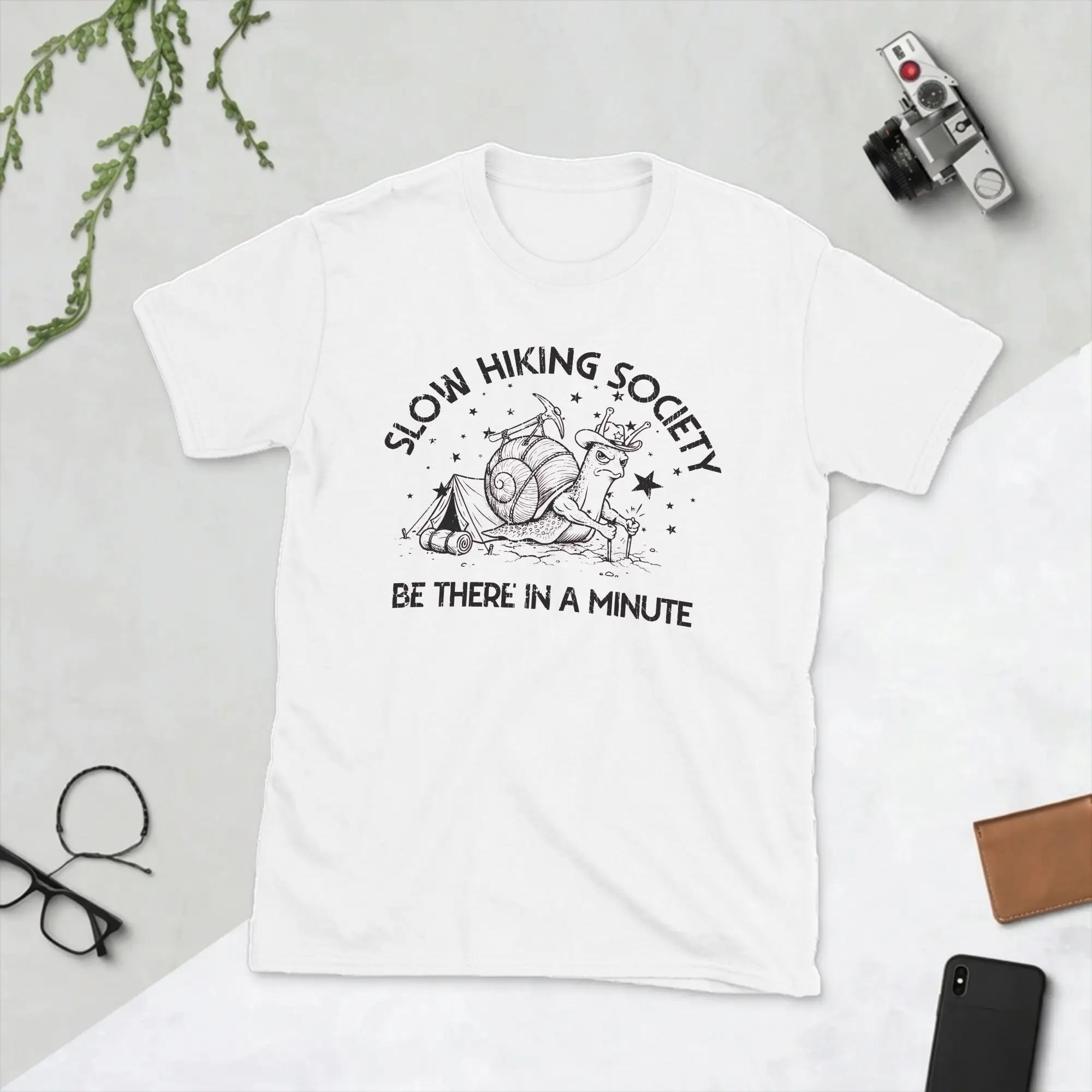 Cowboy Snail Slow Hiking Society Camping Funny Hiker T-Shirts for Men  Cotton Tees Round Collar Short Sleeve T Shirts Clothes