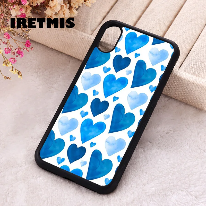 Iretmis 5 5S SE 2020 Phone Cover Case for iPhone 6 6S 7 8 Plus X Xs XR 11 12 13 MINI 14 Pro Max Rubber Silicone Blue Hearts