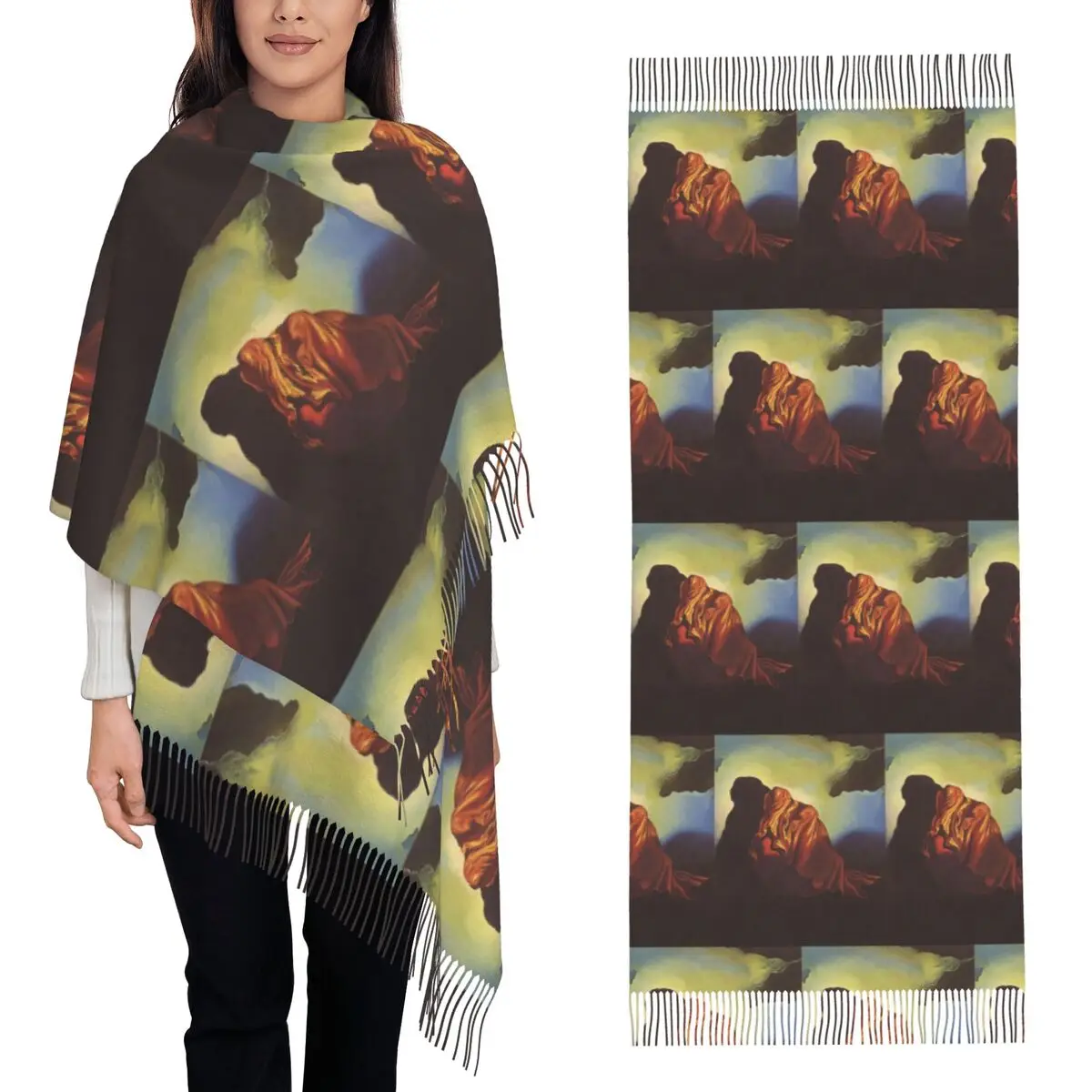 

Salvador Dali THE VEILED HEART Scarf Tassel Scarves Women Soft Warm Shawls and Wraps Long Fall Winter Shawl Wrap