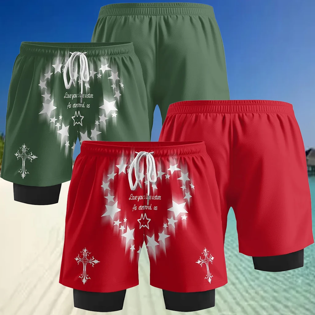 

Модные шорты для плавания для фитнеса, бега, пляжного серфинга, мужские/женские шорты для спорта на открытом воздухе 2-в-1, быстросохнущие дышащие тренировочные шорты