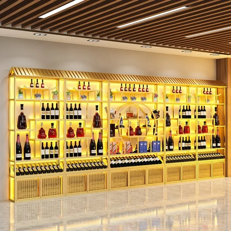 Display cabinet rack Bar wrought iron, industrial wind Baijiu luminous floor shelf commercial