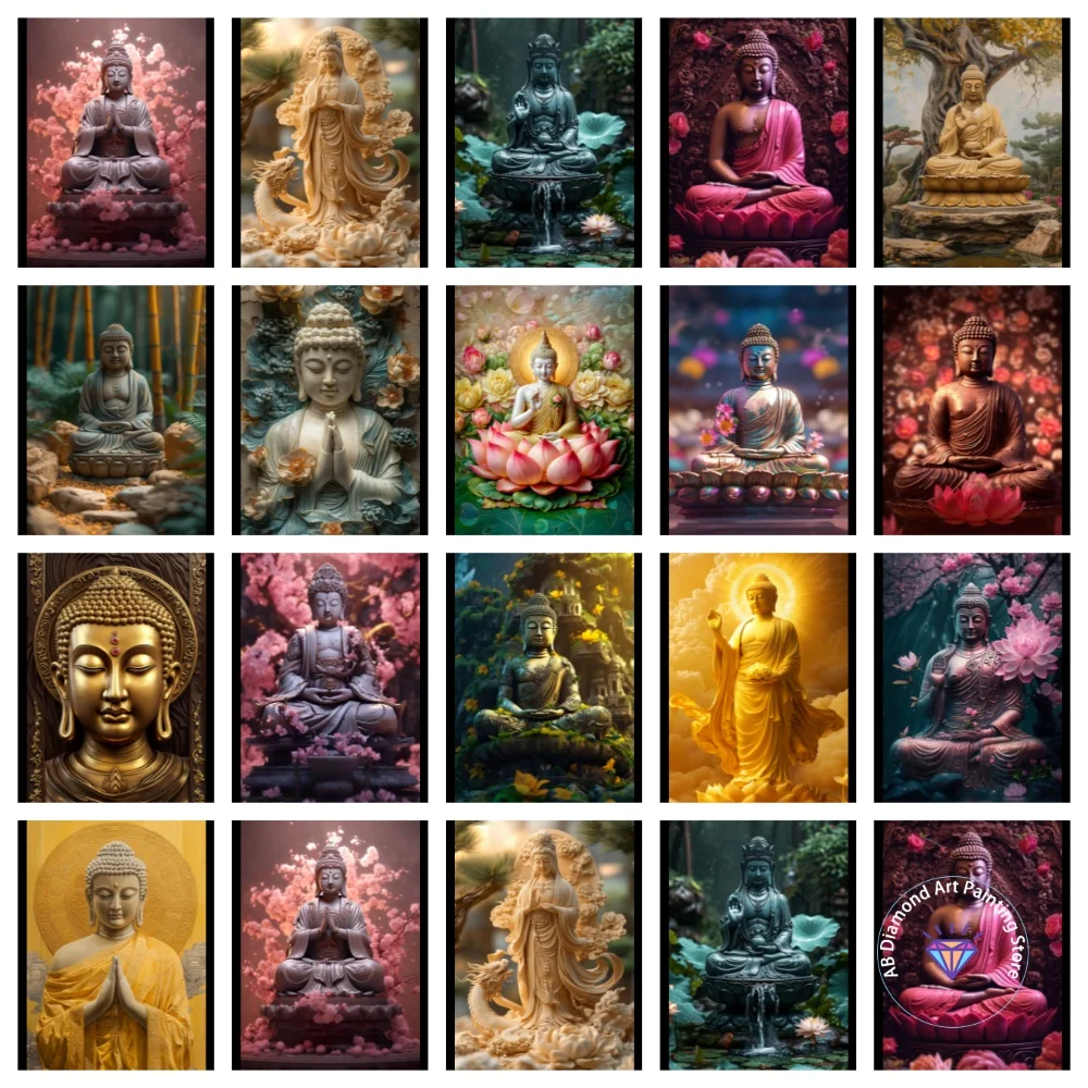 

Classic Golden Buddha Lotus Portrait AB Diamond Painting Kit Square Round Diamond 5D DIY Mosaic Handmade Art Gift Home Decor