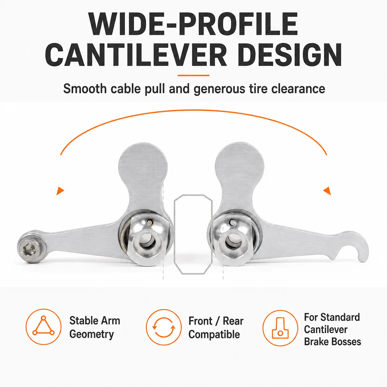 Breitprofil-Cantilever-Fahrradbremsen-Set aus CNC-gefrästem 6061-Aluminium, vorne und hinten kompatibel, Schwarz-Silber, 67g – Detail 2