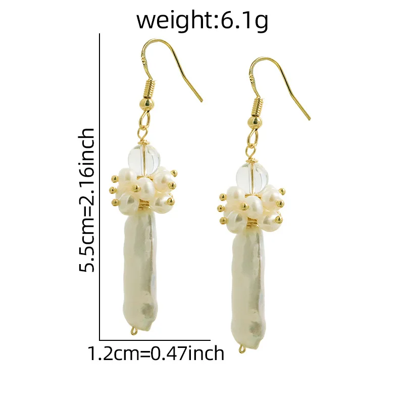 Baroque Pearl Drop Earrings Women Clear Transparent Glass Bead Hook Earrings Handmade Irregular Pearl Long Dangle Ear Ornaments