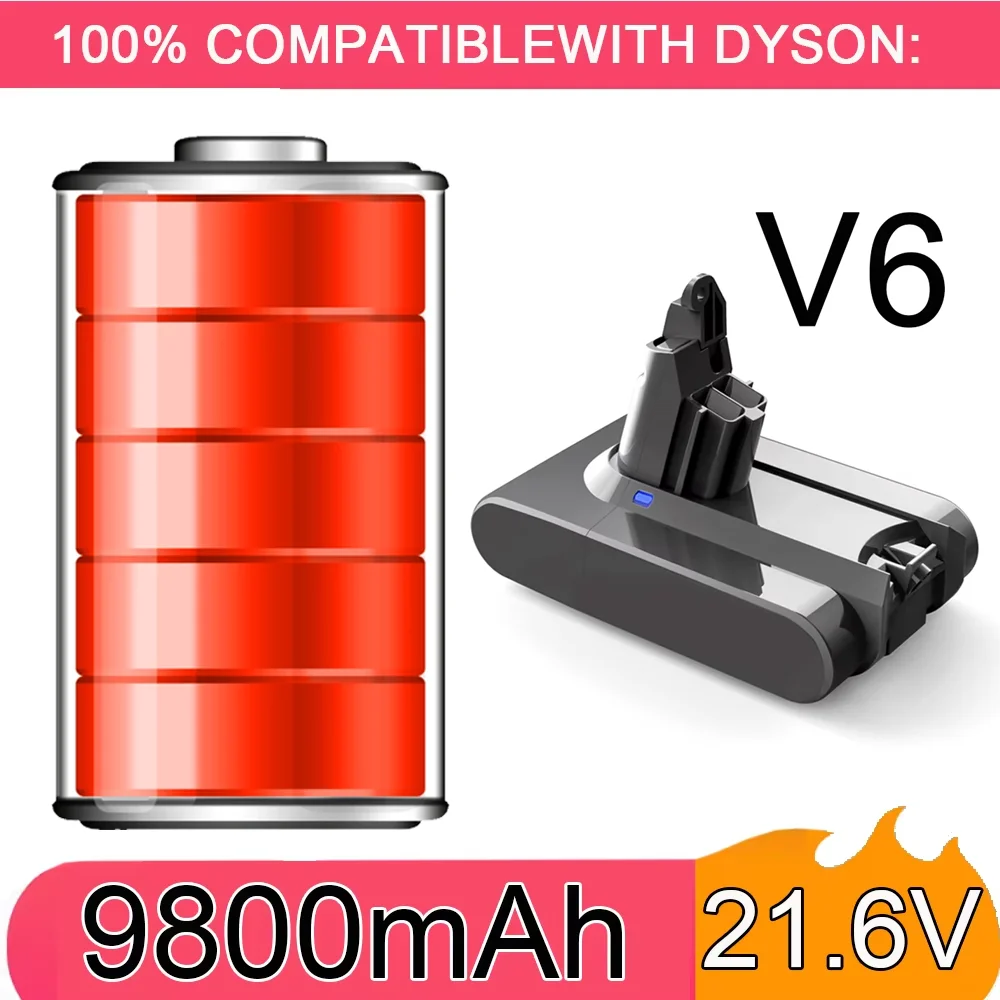 

21.6V 9800mAh Li-ion Battery for Dyson V6 DC58 DC59 DC62 DC74 SV09 SV07 SV03 965874-02 Vacuum Cleaner Battery L30