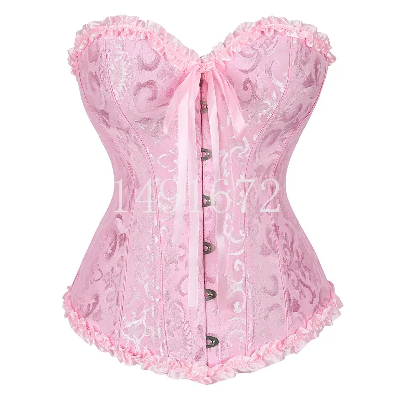 Corset Top Plus Size Women Bustier Overbust Sexy Lace up Zipper Floral Lingerie Vintage Victorian Fashion Black Red DropShipping