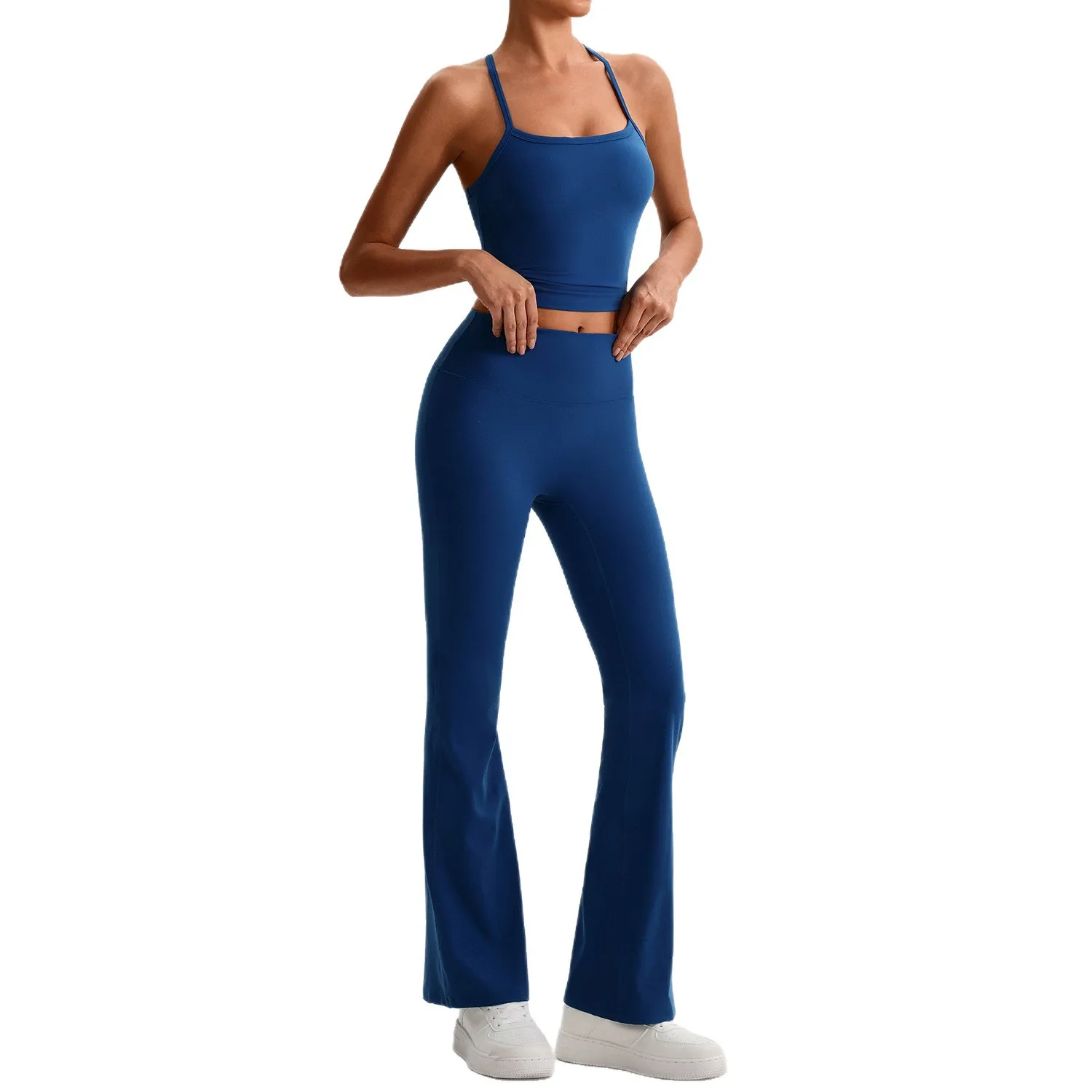 Solid Color gym Yoga Set flares Legging Sport Fitness Cross Gym Bra Top 2pc Soft Sport Suit Workout Training For Women Sportwear