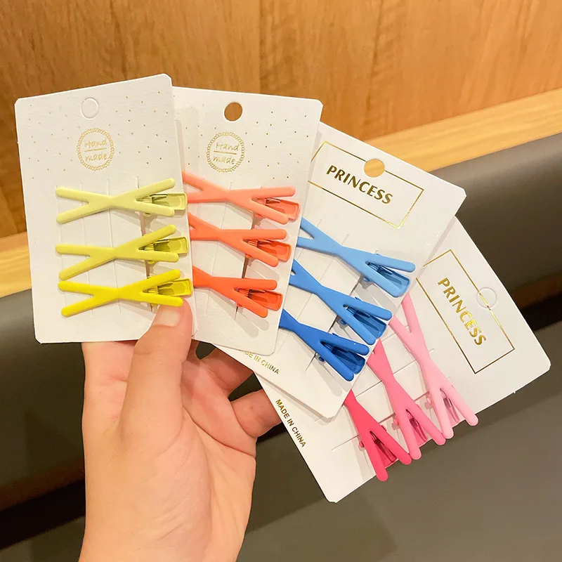 Seamless Bangs Clip Broken Hair Clip Korean Sweet Girls Sweet Hairpin Gradient Color Cross Cute Edge Clips Fashion Styling Tools