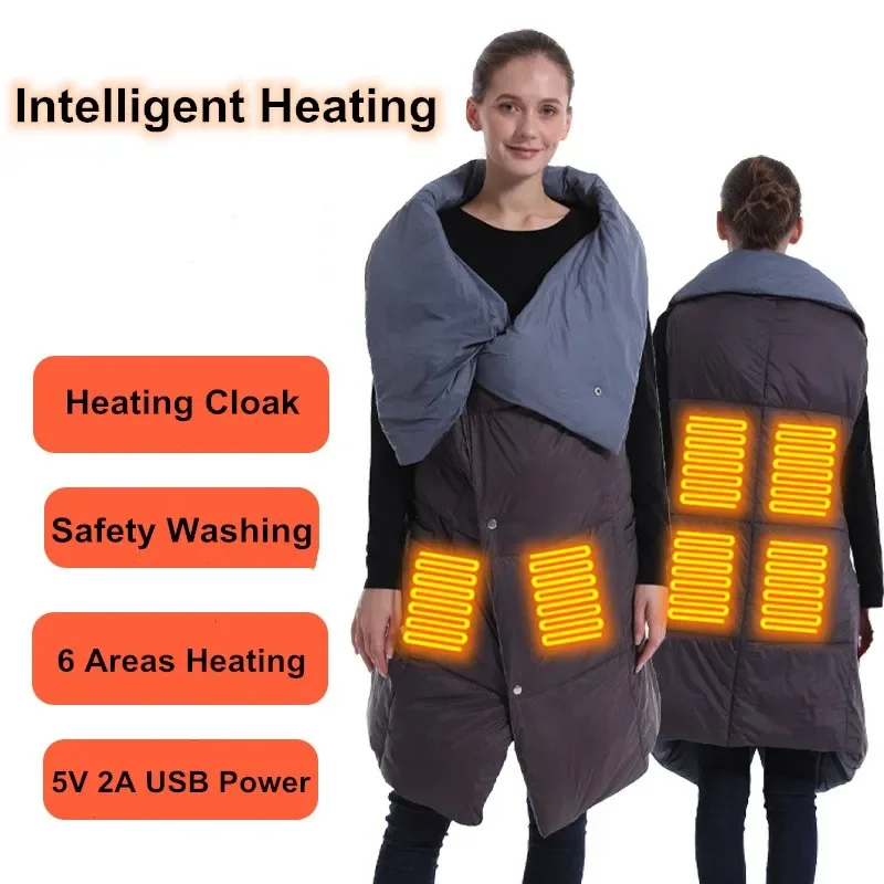 6 Area Heating Vest Cloak Electric Blanket Home Office USB Charging Heated Cloak Vest Outdoor Hiking Camping Warm Jacket Blanket