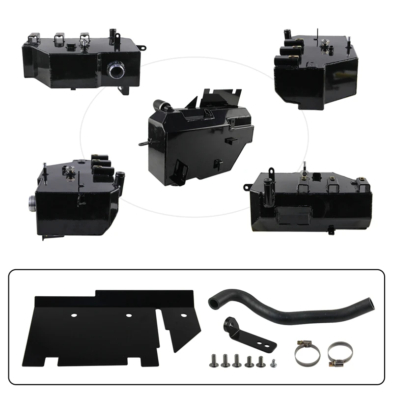 Primary Degas Tank Kit For 2011-2019 Ford 6.7L Powerstroke F250 F350 Super Duty V8 Diesel Engine Black/Silver Aluminum