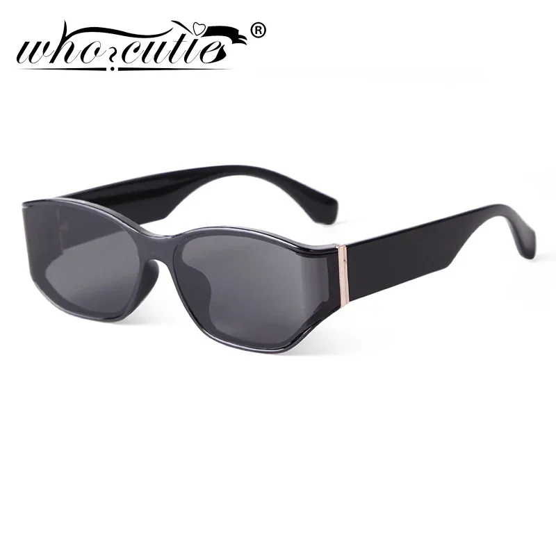 

WHO CUTIE Trend Square Cat Eye Sunglasses Brand Designer Vintage Rivets Brown Lens Women Cateye Sun Glasses Men Shades Female UV
