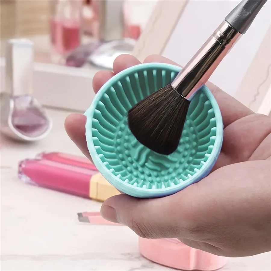 Ciotola per la pulizia dei pennelli per trucco in silicone tinta unita, pennello per sopracciglia, pennello per fondotinta, pennello per fard e ciotola per la pulizia dei pennelli per occhi