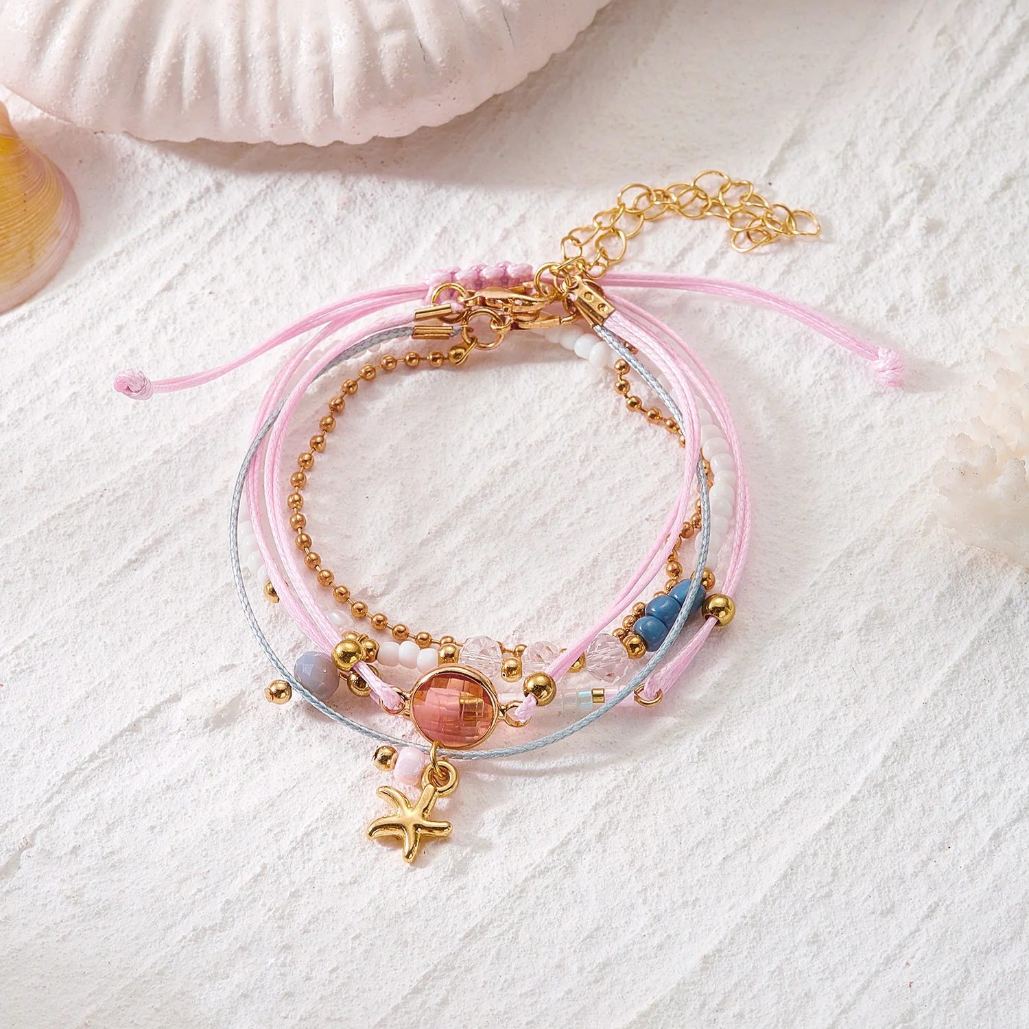 Böhmisches Resort-Stil Muschel-Perlen-Armband für Frauen, Muschel-Seestern-Kies-Armband-Set, Handgefertigter Charm-Schmuck als Geschenk – Detail 6