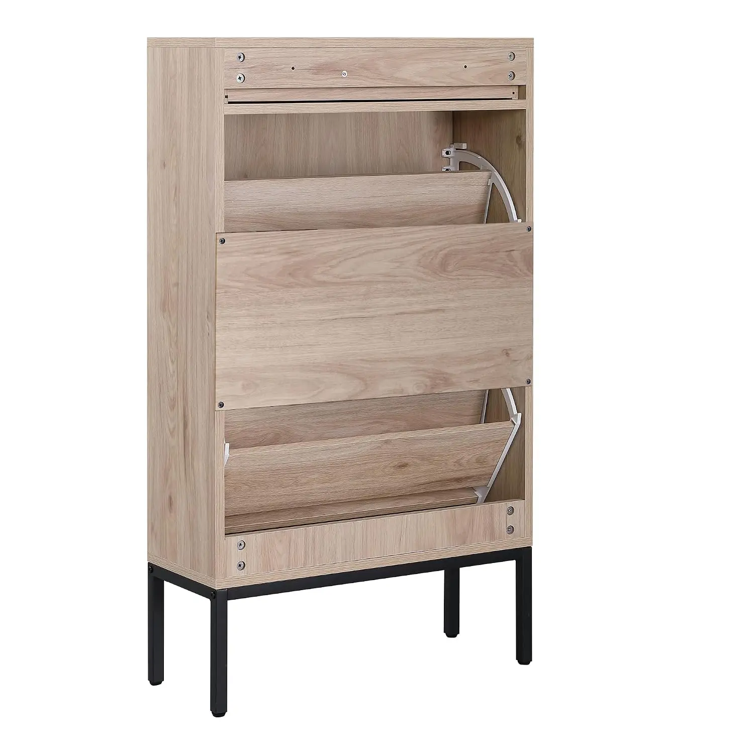 Natural Rattan Shoe Cabinet with 2 Flip Drawers & Adjustable Shelf, Freestanding Storage for Entryway, Customized