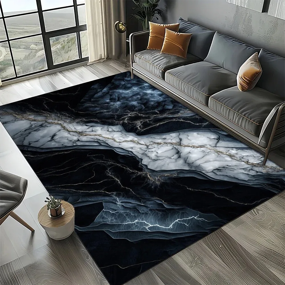 Alfombra de mármol, negro, blanco y dorado, alfombra para sala de estar, dormitorio, decoración del sofá del hogar, alfombra antideslizante