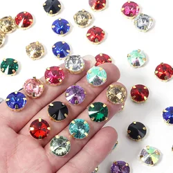 30pcs/lot Stainless Steel Rhinestones With Claw Metal Round Crystal Beads Gold Base For DIY Clothes Sewing Accessories