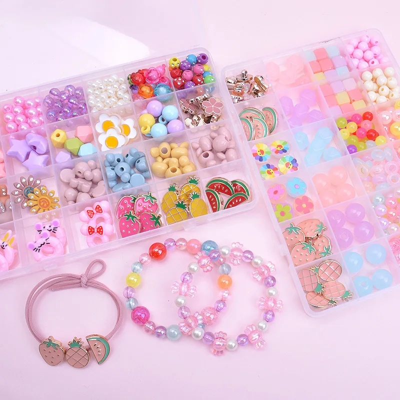 24 Grid DIY Handmade Acrylic Beads Toy with Accessory Set Children Creative Girl Jewelry Making Toys Educational Toys for Girls