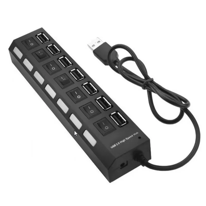 B47C USB Hub موسع 7 منافذ محطة إرساء 5 قطع 7 منفذ Hub أبيض وأسود مع محور الضوء التبديل