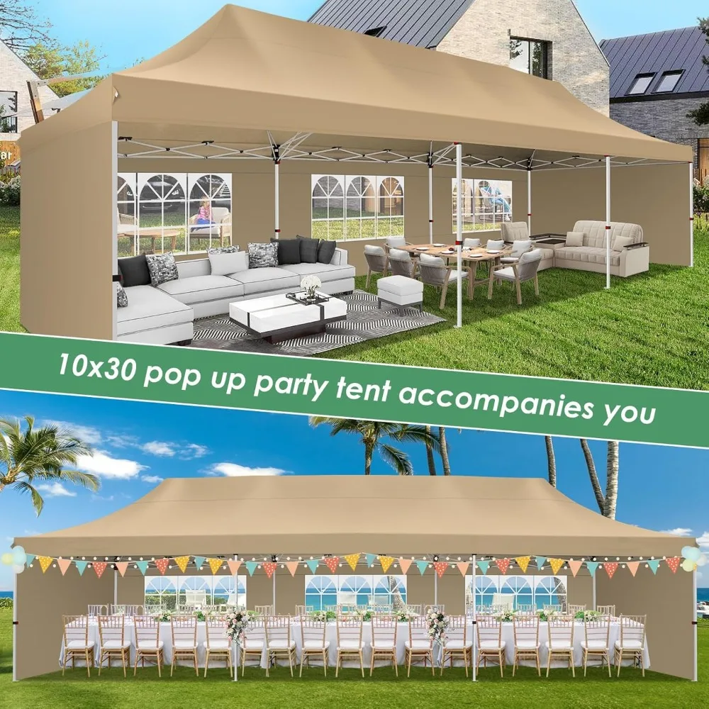 Canopy Tent 10x30 Pop Up Canopy with 5 Sidewalls Party Tents for Parties Wedding Patio Commercial Waterproof and UV50+ E