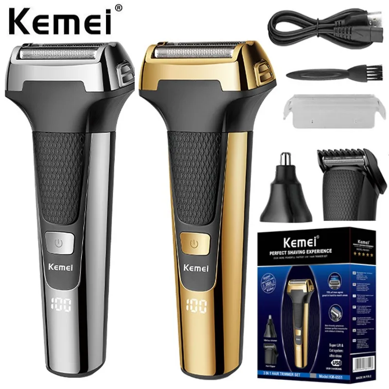 

Kemei 3 In 1 Powerful Electric Shaver Facial Body Hair Trimmer Beard Shaving Machine Razor Nose Ear Hair Trimmer for Men KM-6551