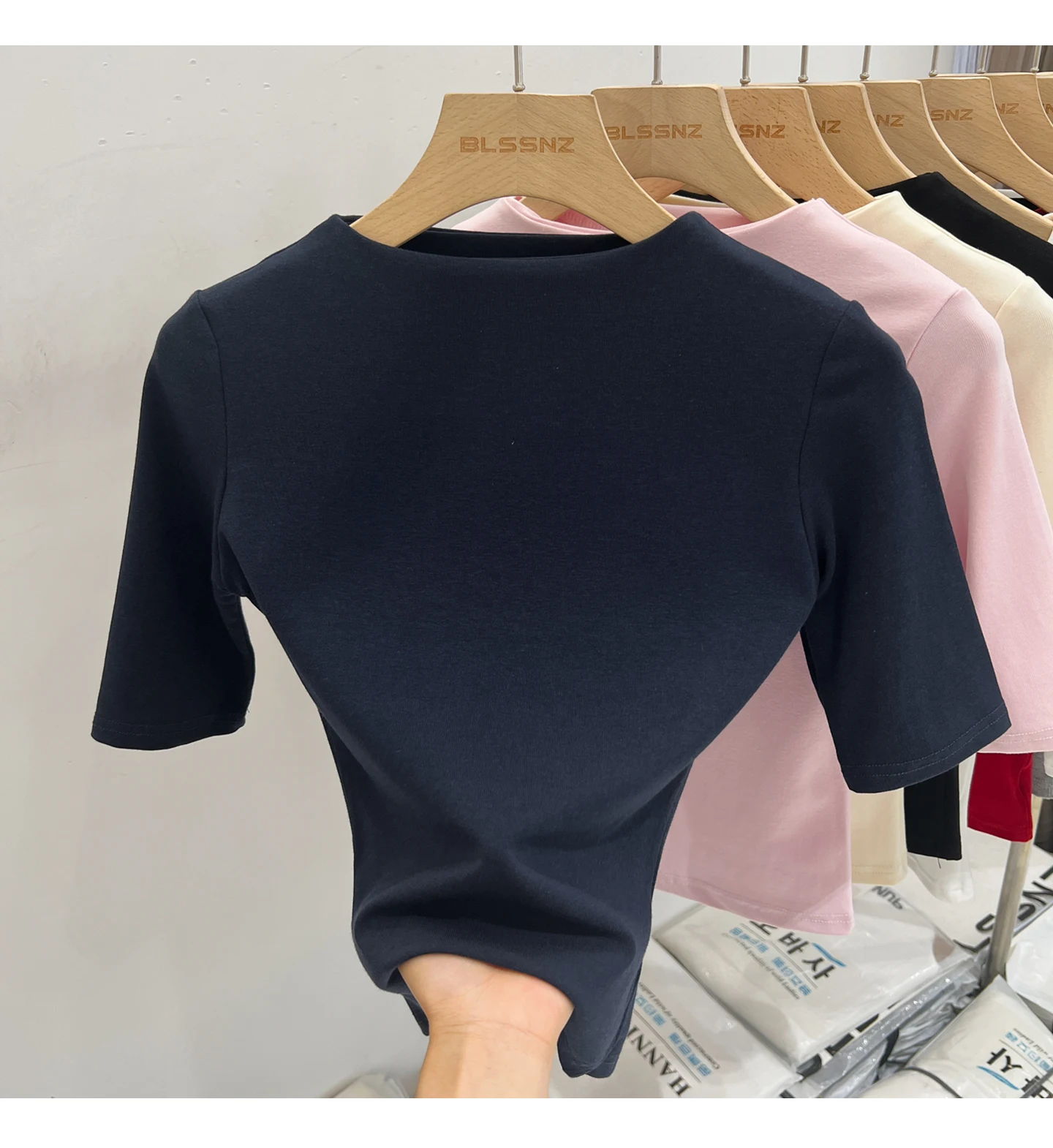 Zjaiss Sommer Damen T-Shirt Aprikose Stehkragen Kurzarm 2026 Frühling Minimalistisches Lässiges Vielseitiges Oberteil Einfarbiges Schlankes T-Shirt – Detail 18