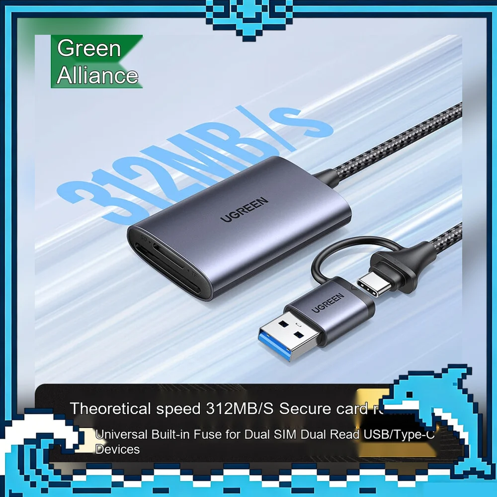 UGREEN 35148 CM401 USB-C USB 3.2 SD TF 4.0 Card Reader 312MB/s Dual Card Simultaneous Read UHS-I UHS-II