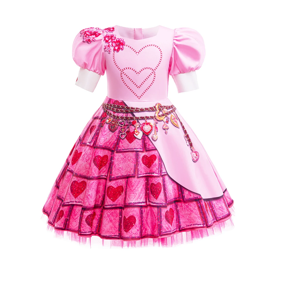 Fancy Little Girls Pink Heart Print Princess Dress Up Halloween Cosplay Birthday Party Carnival Performance Children's Costume