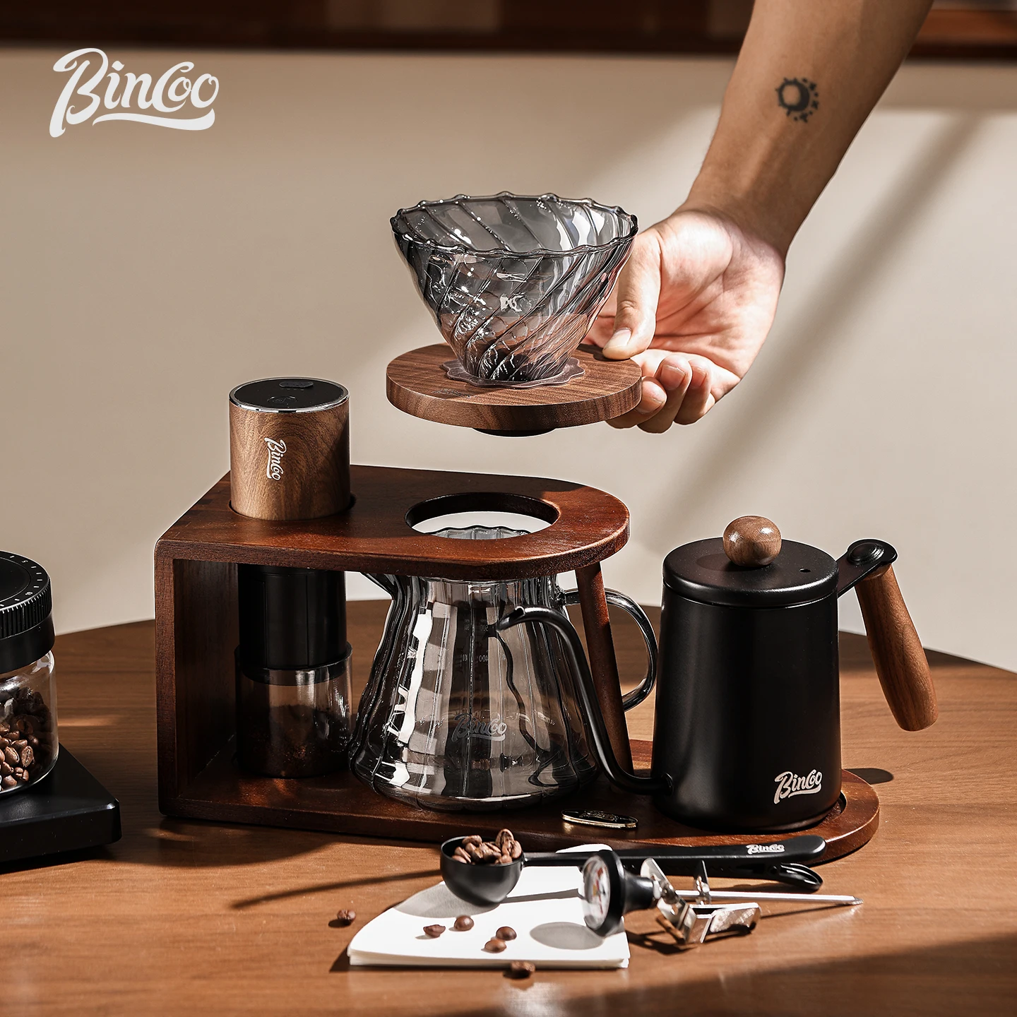 Bincoo Wooden Pour Over Coffee Station with Storage
