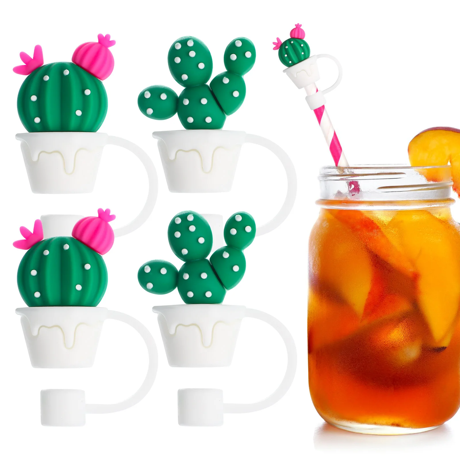

4 Pcs Succulents Cactus Straw Plugs Hat Drinking Caps Protector Green Cup Cover