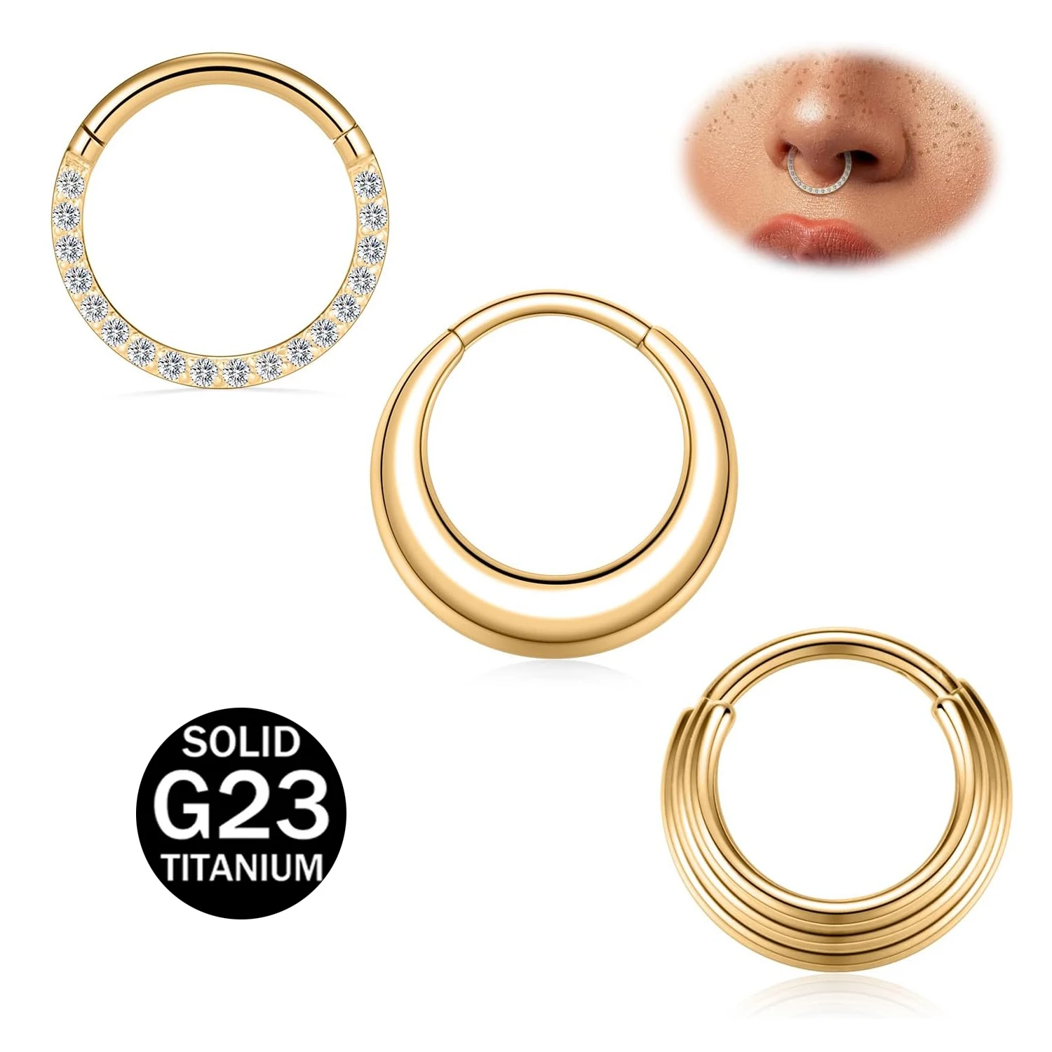 Titanium Septum Jewelry 1-3PCS Seamless Clicker Ring 16G Piercings Hinged Segment Nose Ring Tragus Rook Cartilage Hoop Earring