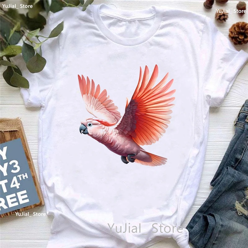 

Cute Moluccan Cockatoo Printed Tshirt Girls Funny Bird White T Shirt Women Summer Short Sleeve T-Shirt Female Harajuku Shirt