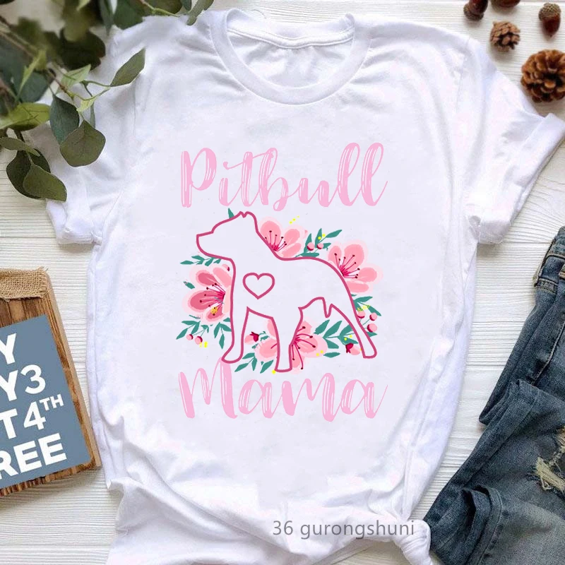 Pitbulls Mama Graphic Print Tshirt Girls Dog Lover Kawaii T Shirt Women White tops fashion T-Shirt Female Harajuku 90s Shirt