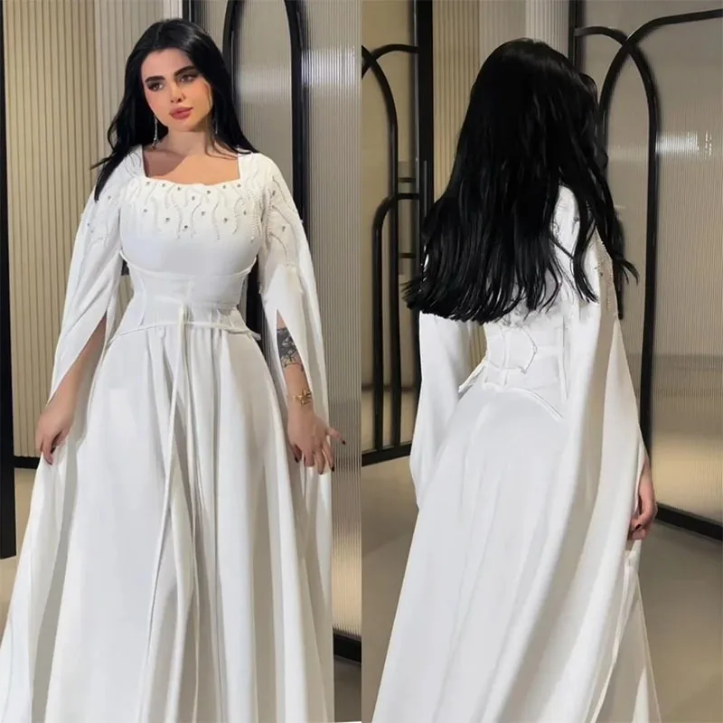 Vestido de graduación con cuello cuadrado y línea A, vestido largo drapeado con cuentas para el Día de San Valentín, ocasión personalizada, Arabia Saudita