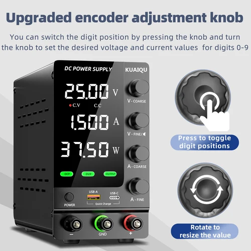 Imagen 2 del producto KUAIQU-fuente de alimentación CC de SPS-C3010 actualizado, 30V, 10A, salida OCP OVP, con ajuste del codificador, USB tipo C, carga rápida, 60V, 120V