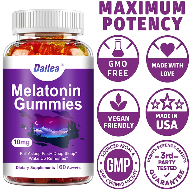 Melatonina 10 mg de gomitas para adultos (60 gomitas) - Gomitas para dormir y dormir profundo de máxima resistencia - Sin gluten, sin OGM, vegetarianas