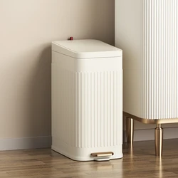 5L/10L/15L Square Foot Pedal Kitchen Trash Can Metal Cube White Garbage can Narrow with Lid for Bathroom Bedroom Hotel Toilet.
