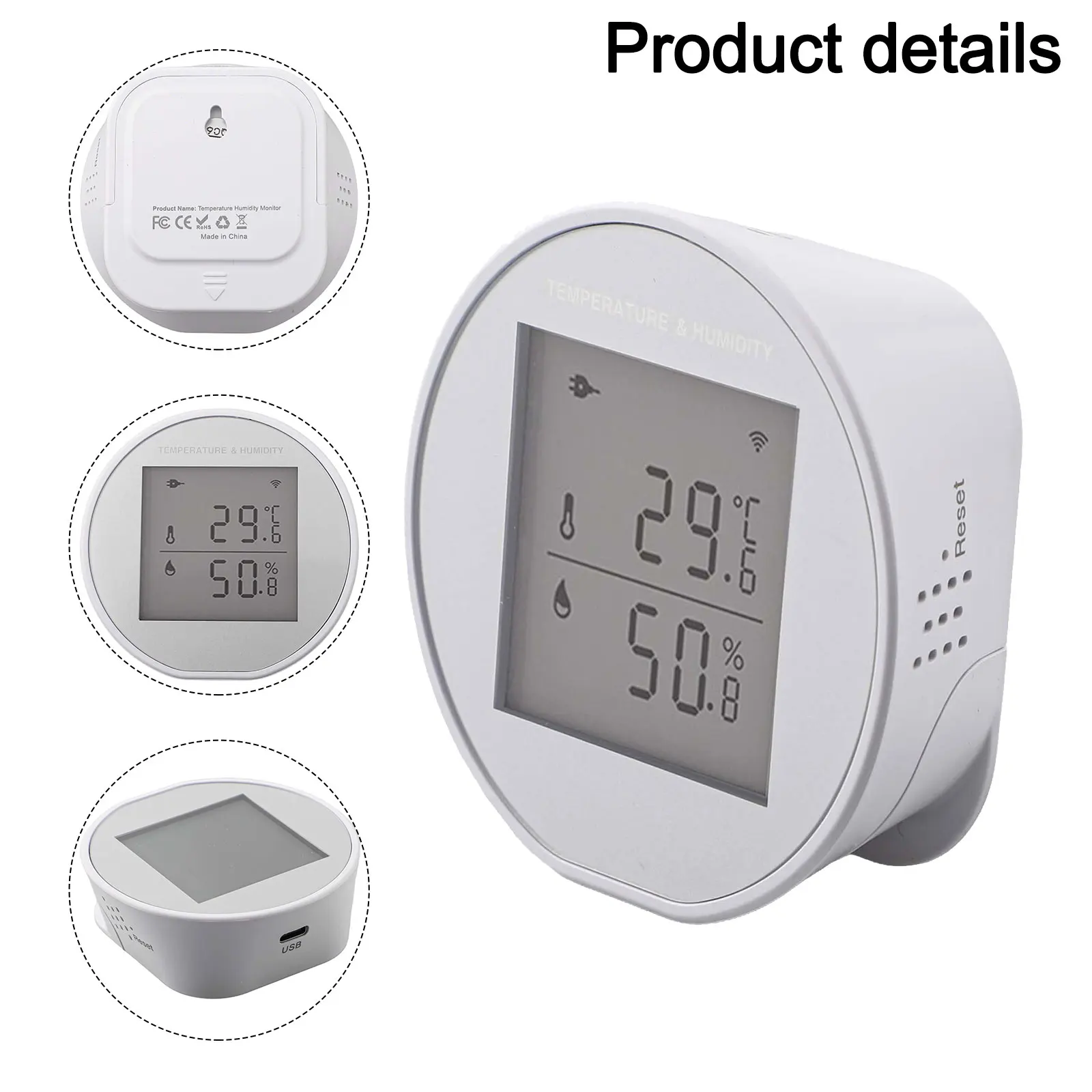 75x74x28mm Temperature Humidity Sensor Remote Monitoring Temperature Sensor Smarthome Real-time Monitoring Easy Installation