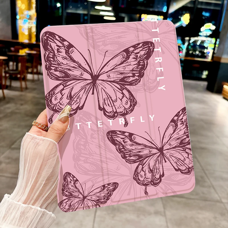 

Ins Красивый тройной чехол для планшета с узором бабочки для iPad pro 10/11/2020/6/7/8/Air 3-й/Air 4-го/9 поколения/Air 5-го поколения 2