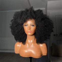 Short Bob 14“ Black Kinky Curly 180 Density Wig Glueless Lace Front Wig For Women BabyHair Preplucked Heat Resistant Daily