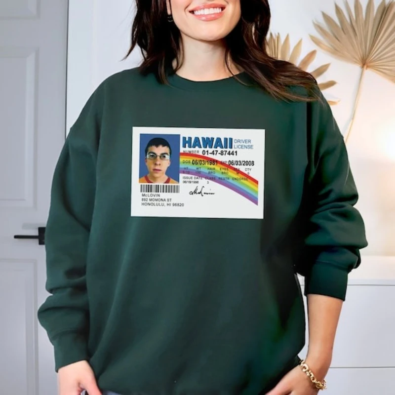 Mclovin From Superbad Sweatshirt McLovin Drivers ID License McLovin Unisex Winter Crewneck Sweater TV Show Tee Gag Gift Funny