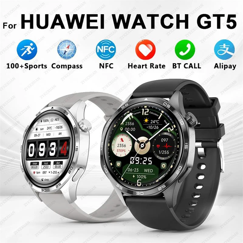 

Для Huawei Smart Watch Мужские часы 5 Pro AMOLED 1,53-дюймовый HD-экран Bluetooth Вызов GPS Компас NFC Водонепроницаемые умные часы с пульсометром