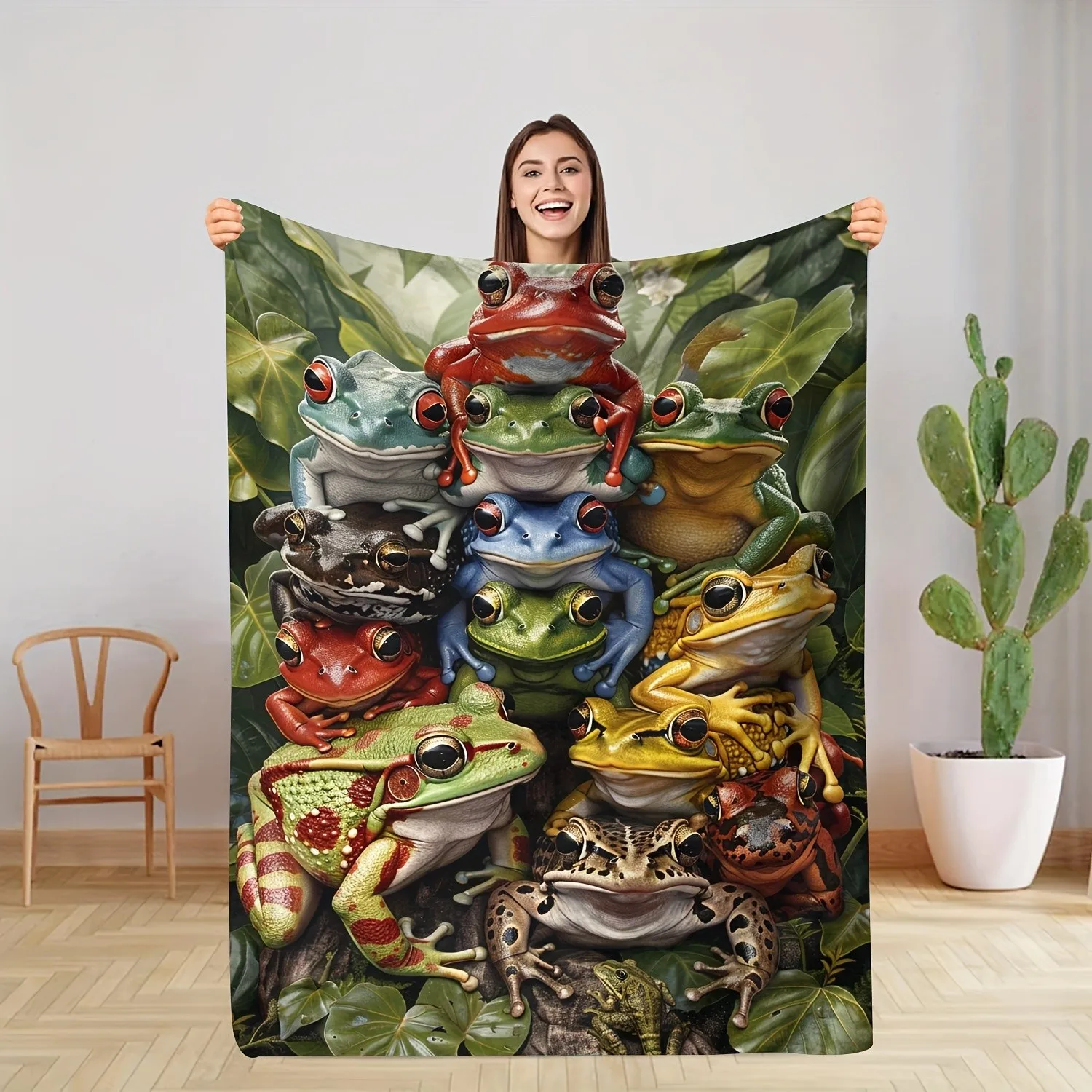 Bright frog pattern Flannel printed blanket suitable for all seasons suitable for living room office sofa and travel