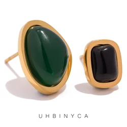 UHBINYCA Small and Exquisite Earrings for Women, Stainless Steel Gold-plated and Inlaid with Resin Gemstone Boutique Jewelry