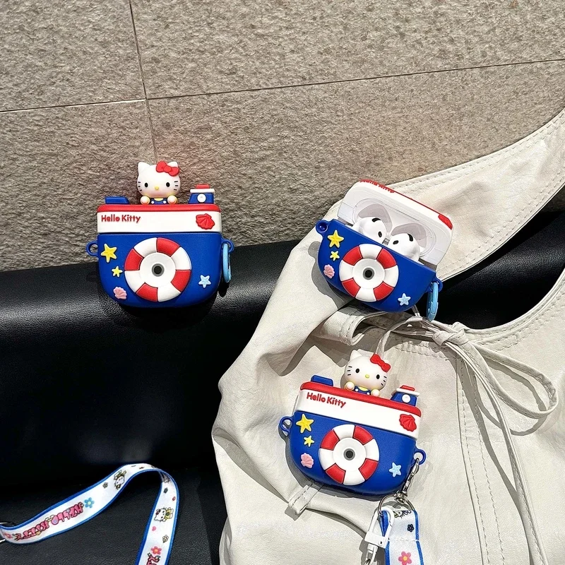 3Dキュートサンリオハローキティカメライヤホンケース AirPods 1/2/3/4/Pro/2 ワイヤレスBluetoothヘッドセット保護ソフトカバー