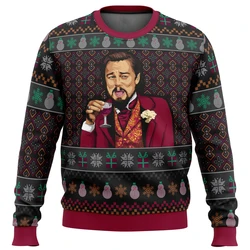 Homens e mulheres rindo Leo DiCaprio Meme suéter feio de Natal, capuz casal, pullover tops, primavera, moda outono, 2022