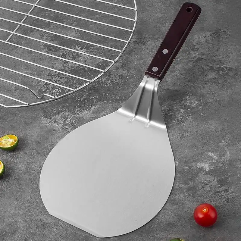 Metal Pizza Peel Lightweight Pizza Turning Peel Metal Pizza Paddle Heat-resistant Wooden Grip Pizza Shovel For Baking Dough