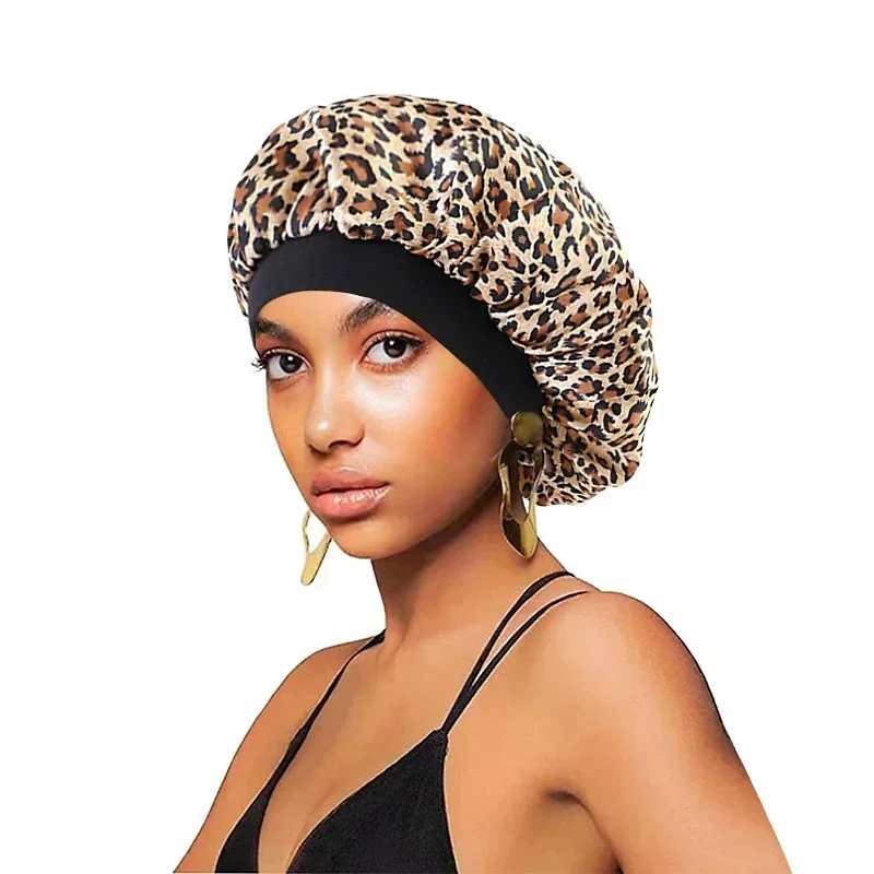 Casquettes de cheveux en satin pour dormir pour femmes, bonnet de bain à larges bords, vêtements de sauna, couvre-chef, accessoires de coiffure bouclés, nouveau