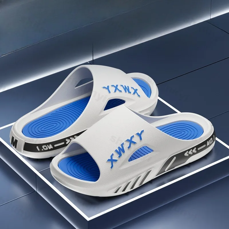 

Мужские тапочки, нескользящие тапочки для ванной комнаты, домашняя обувь, дышащие удобные домашние тапочки на плоской платформе с открытым носком на толстой мягкой подошве