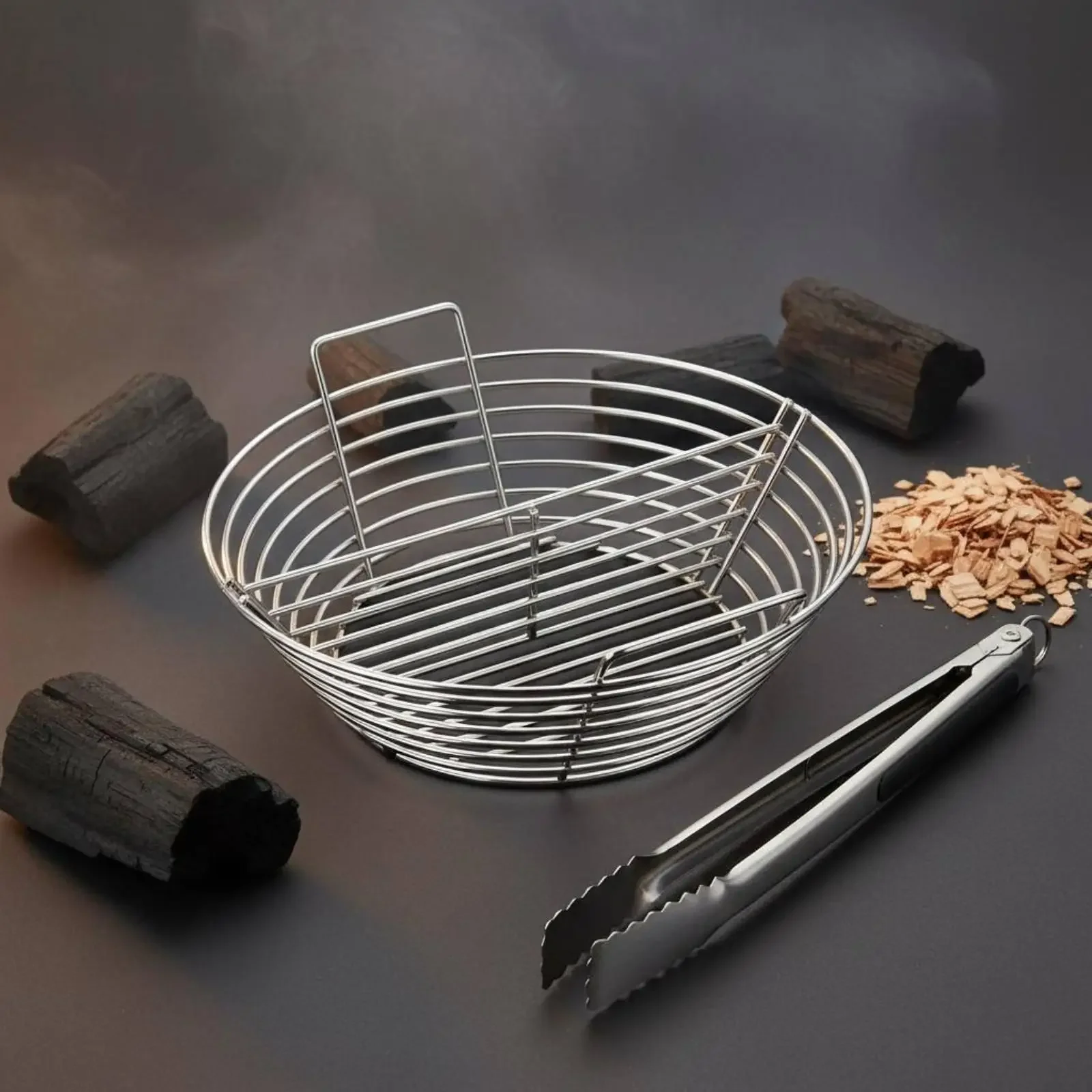 Barbecue Charcoal Basket Stainless Steel Briquette Cage with Divider for Efficient Coal Loading and Positioning